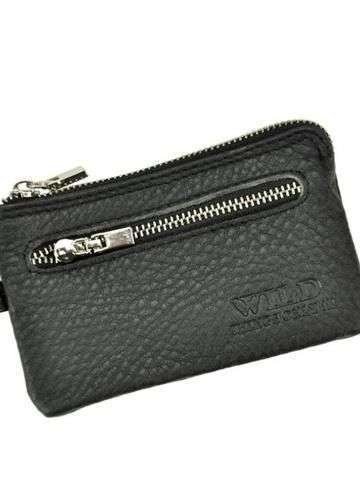 Etui na Klucze Skórzane Wild Things Only 5520 Czarne z Zewnętrzną Kieszenią i Złotymi Okuciami