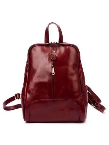 Florencja 2001 Skórzany Plecak Bordowy Damski Średni na Ramię