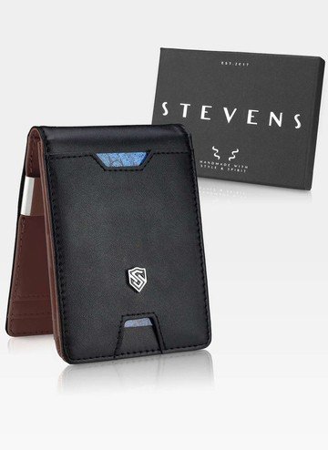 Portfel Męski Skórzany STEVENS Drobne na Klips Slim nowoczesny z RFID Czarny na Karty na gotówkę prezent