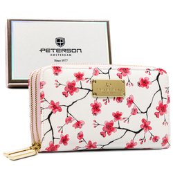Stylowy portfel damski ze skóry ekologicznej w kwiaty, zamykany suwakiem - Peterson