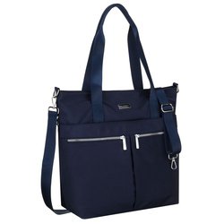 Granatowa, jednokomorowa shopperka damska z poliestru wyposażona w dopinany, regulowany pasek - Peterson