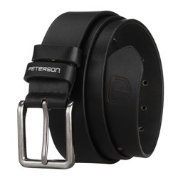 Skórzany, czarny pasek męski z tradycyjną klamrą - Peterson