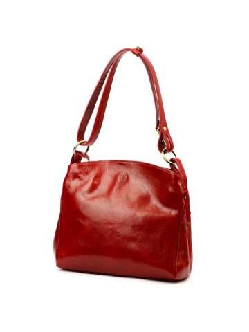 Damska Torebka Skórzana Florence 55 Czerwona na Ramię, Skóra Naturalna, Złote Okucia
