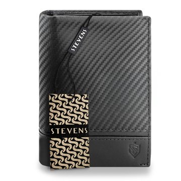 Portfel Męski STEVENS Wytrzymała Powłoka CARBON Skórzany Czarny RFID
