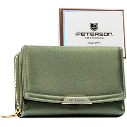 Portfel damski ze skóry ekologicznej w zielonym kolorze wyposażony w system RFID - Peterson