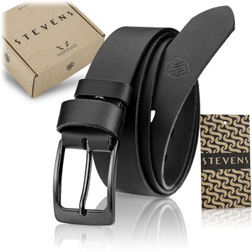 Pasek męski skórzany STEVENS czarny 3,5 cm – klamra czarna, długości 85-135 cm