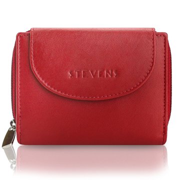 Portfel Damski Skórzany STEVENS Czerwony z Zabezpieczeniem RFID