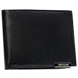 Poziomy, skórzany, czarny portfel męski bez zapięcia zewnętrznego - Ronaldo
