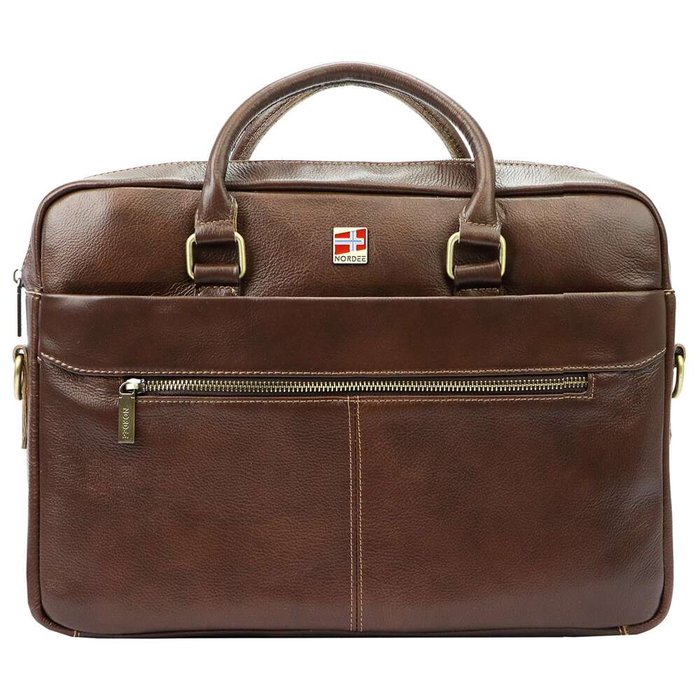 Teczka Męska Nordee S133 Skórzana Brązowa z Paskiem A4
