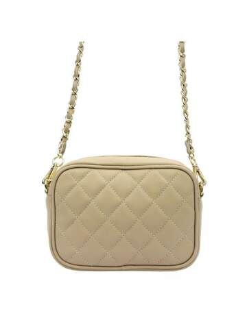 Torebka Skórzana Luka Listonoszka Pikowana w Kolorze Ciemnobeżowym z Złotymi Zdobieniami