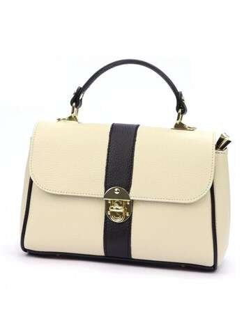 Torebka Damska Skórzana Luka Dollaro Kuferek Beżowo-Czarna Ze Skóry Naturalnej Z Dodatkowym Paskiem