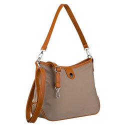 Miejska torebka damska z poliestru i skóry ekologicznej w beżowym kolorze, jednokomorowa i zamykana suwakiem - Peterson