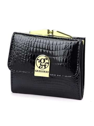 Portfel Damski Gregorio GF126 Czarny ze Skóry Naturalnej z Zabezpieczeniem RFID i Złotymi Zdobieniami