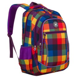 Plecak szkolny w kratę odszyty z poliestru, zawieszony na regulowanych szelkach - Peterson
