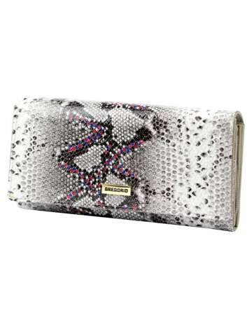 Skórzany portfel damski Gregorio SN-106 popiel + róż z RFID, duży fason