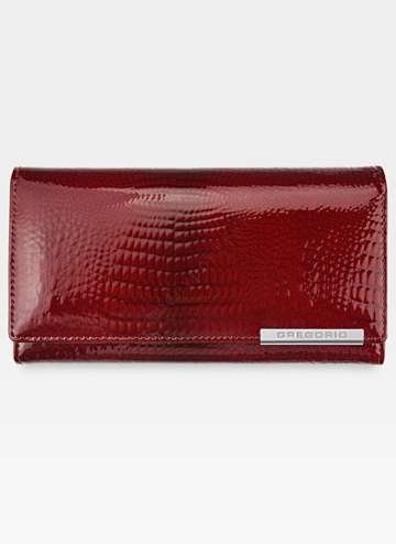 Portfel Damski Gregorio Elegancja Skóra Naturalna Czerwony Poziomy Duży RFID Secure