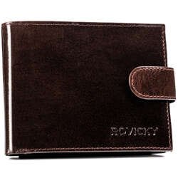 Duży portfel męski ze skóry naturalnej zapinany na zatrzask - Rovicky