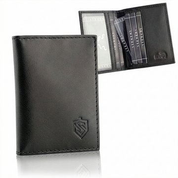 STEVENS Małe skórzane etui na karty i dokumenty cienkie slim Czarne