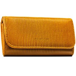 Brązowy, poziomy portfel damski ze skóry ekologicznej zamykany zatrzaskiem - 4U Cavaldi