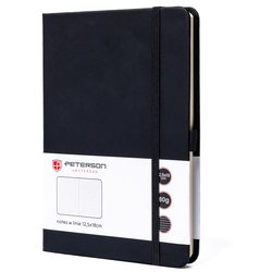 Czarny notes w formacie B6 zadrukowany w linie, wyposażony w pętelkę na długopis - Peterson