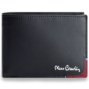 Portfel Męski Pierre Cardin TILAK75 8806 Skóra Naturalna Czarno-Czerwony Poziomy RFID Secure