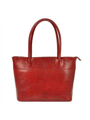 Torebka Damska Florence 12 Shopperbag Skórzana Naturalna Czerwona Duża Mieści A4