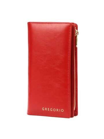 Portfel Damski Skórzany Gregorio IT-124 Czerwony z Zabezpieczeniem RFID i Złotymi Okuciami
