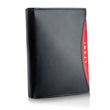 Portfel Męski Skórzany STEVENS Ochrona RFID Czarny + Czerwony Nowoczesny