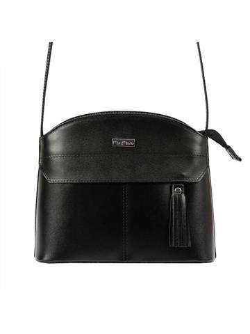 Torebka Skórzana MiaMore 01-012 Czarna Listonoszka Średnia z Regulowanym Paskiem i Frędzlem