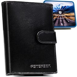 Pionowy portfel męski ze skóry naturalnej w czarnym kolorze w zestawie z brelokiem - Peterson