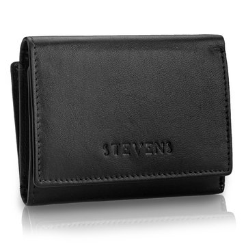 Portfel Damski Skórzany STEVENS Czarny z Zabezpieczeniem RFID