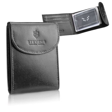 STEVENS Skórzane etui na karty dokumenty wizytówki Czarne