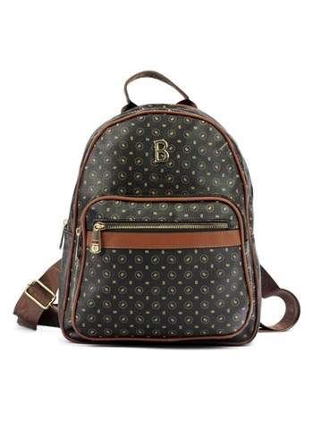 Plecak Damski BRICIOLE 4051 Eko-Skóra Czarno-Brązowy Średni z Złotymi Okuciami