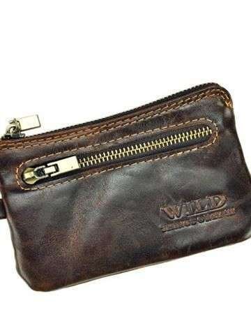 Etui na Klucze Skórzane Wild Things Only 5520 Ciemnobrązowe z Zewnętrzną Kieszonką i Złotymi Okuciami