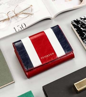 Trójkolorowy, mały portfel damski ze skóry naturalnej Peterson