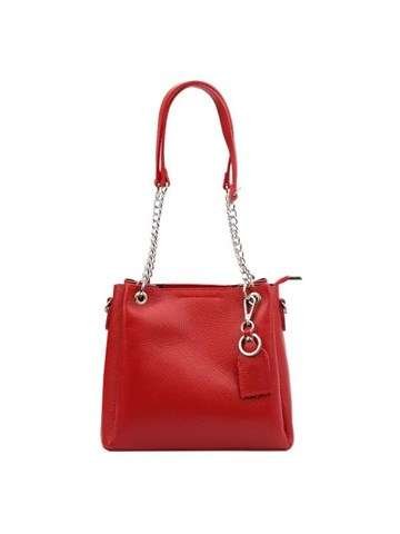 Torebka Damska Luka 19-62 DOLLARO Skóra Naturalna Czerwona Shopperbag z Dopinanym Paskiem Crossbody