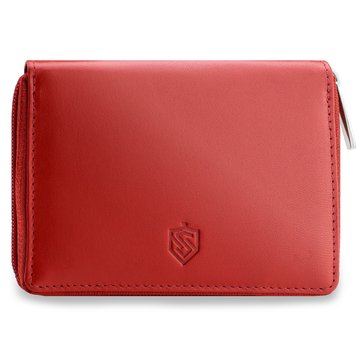 Portfel Damski Skórzany STEVENS Mały Czerwony piórnik z RFID Secure