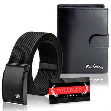 Zestaw Prezentowy Portfel Skórzany Pierre Cardin RFID Pasek Parciany STEVENS Certyfikat