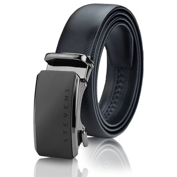 Pasek męski skórzany Stevens czarny, karbonowy wzór, automatyczna klamra, szeroki, skóra naturalna