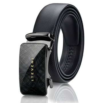 Pasek męski skórzany Stevens  czarny, karbonowy wzór, automatyczna klamra, szeroki, skóra naturalna