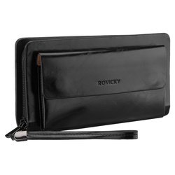 Saszetka męska ze skóry ekologicznej w czarnym kolorze, dwukomorowa - Rovicky
