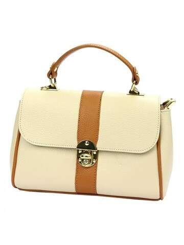 Torebka Skórzana Luka Kuferek Beżowo-Camelowa Naturalna z Dodatkowym Paskiem