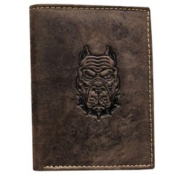 Portfel męski ze skóry naturalnej w brązowym kolorze z tłoczeniem w kształcie głowy psa