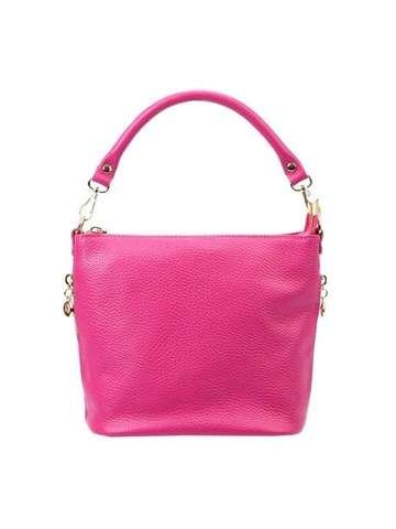 Torebka Skórzana Patrizia Elegancki Worek Fuksja ze Skóry Naturalnej z Złotymi Okuciami