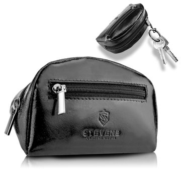 Stevens małe skórzane etui klucze uniseks bilon Czarne