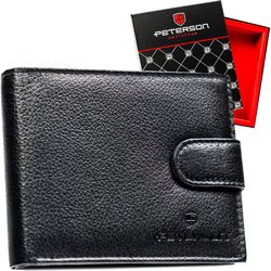 Klasyczny, czarny portfel męski ze skóry naturalnej zamykany zatrzaskiem - Peterson