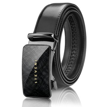Elegancki pasek męski Stevens skóra naturalna, czarny, automatyczna klamra