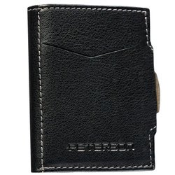Mały, skórzany, pionowy portfel męski w czarnym kolorze na zatrzask - Peterson