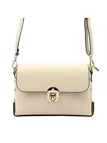 Damska Torebka Skórzana Luka 20-052 DOLLARO Beżowa Listonoszka Złote Zdobienia