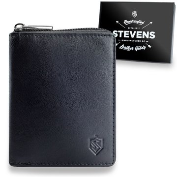 Skórzany czarny portfel męski STEVENS duży na suwak Pionowy